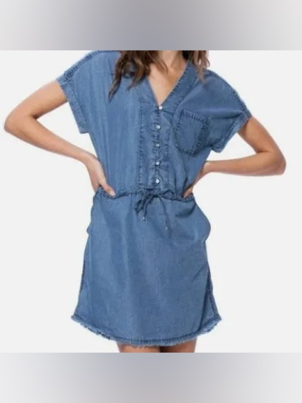 PAIGE Denim Button-Front Drawstring Dress - Indigo Size S